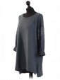 Italian Sequin Sleeves High Low Top-Charcoal side