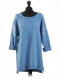 Italian Sequin Sleeves High Low Top-Denim