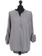 Italian Dot Print High Low Shirt Top Grey