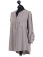 Italian Dot Print High Low Shirt Top Mocha Side