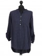 Italian Dot Print High Low Shirt Top Navy 