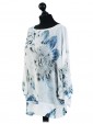 Italian Floral Batwing Sleeves Chiffon Tunic Top-Blue side
