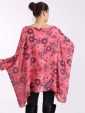 Italian Floral Print Batwing Sleeves Linen Tunic Top-Coral back