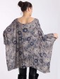 Italian Floral Print Batwing Sleeves Linen Tunic Top-Mocha back