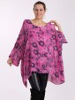 Italian Floral Print Batwing Sleeves Linen Tunic Top-Pink