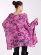 Italian Floral Print Batwing Sleeves Linen Tunic Top-Pink back