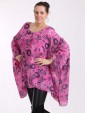 Italian Floral Print Batwing Sleeves Linen Tunic Top-Pink side