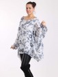 Italian Floral Print Batwing Sleeves Linen Tunic Top-White side