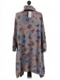 Italian Floral Print Tunic Top With Turn Up Sleeve and Scarf-Mocha back