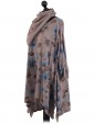 Italian Floral Print Tunic Top With Turn Up Sleeve and Scarf-Mocha side