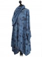 Italian Floral Print Tunic Top With Turn Up Sleeve and Scarf-Denim side