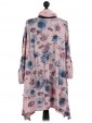 Italian Floral Print Tunic Top With Turn Up Sleeve and Scarf-Nude back