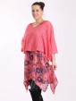 Italian Floral Print Two Pieces Linen Top-Coral side