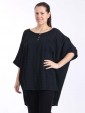 Italian Front Button Plain Cotton Top with Side Slit-Black 1