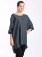 Italian Front Button Plain Cotton Top with Side Slit-Charcoal 1