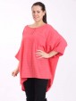 Italian Front Button Plain Cotton Top with Side Slit-Coral 2