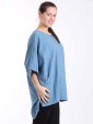 Italian Front Button Plain Cotton Top with Side Slit-Denim 2