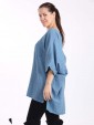 Italian Front Button Plain Cotton Top with Side Slit-Denim 3