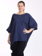 Italian Front Button Plain Cotton Top with Side Slit-Navy 1