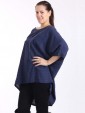 Italian Front Button Plain Cotton Top with Side Slit-Navy 2