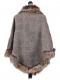 Italian Ladies Woollen Faux Fur Poncho beige back