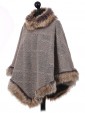 Italian Ladies Woollen Faux Fur Poncho beige side