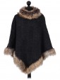 Italian Ladies Woollen Faux Fur Poncho charcoal