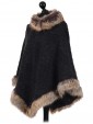 Italian Ladies Woollen Faux Fur Poncho charcoal side