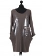Italian Lagenlook Glossy Pocket Dress grey
