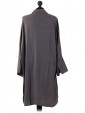 Italian High Low Pocket Long Dress Grey Back