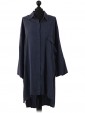 Italian High Low Pocket Long Dress Navy