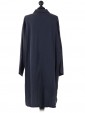 Italian High Low Pocket Long Dress Navy Back