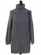 Italian High Neck Chunky Knitted Jumper- grey
