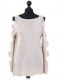 Italian Knitted Cold Shoulder Top Beige Back