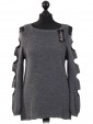 Italian Knitted Cold Shoulder Top Charcoal 