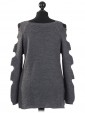 Italian Knitted Cold Shoulder Top Charcoal Back