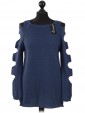 Italian Knitted Cold Shoulder Top Navy