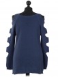 Italian Knitted Cold Shoulder Top Navy Back