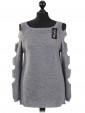 Italian Knitted Cold Shoulder Top Grey 