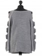 Italian Knitted Cold Shoulder Top Grey Back