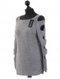 Italian Knitted Cold Shoulder Top Grey Side