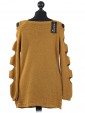 Italian Knitted Cold Shoulder Top Mustard