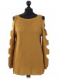 Italian Knitted Cold Shoulder Top Mustard