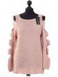 Italian Knitted Cold Shoulder Top Nude