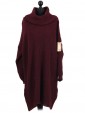 Italian Woollen Cowl Neck Knitted Dress Maroon