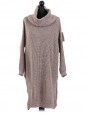 Italian Woollen Cowl Neck Knitted Dress Beige