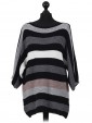 Italian Knitted Stripy Batwing Half Sleeves Top grey