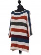 Italian Knitted Stripy Batwing Half Sleeves Top navy side