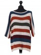 Italian Knitted Stripy Batwing Half Sleeves Top navy