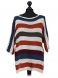 Italian Knitted Stripy Batwing Half Sleeves Top navy